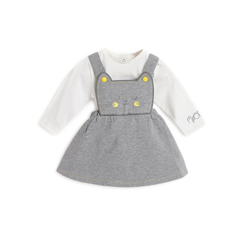 Girls Medium Grey Printed T-shirt with Overall Skirt image number null